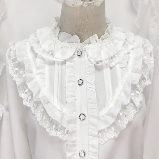 Women White Shirt Stand Collar Ruffles Femininos Blusas Cute Kawaii Sweet Lolita Girl Blouse White - Shop at LoveMi
