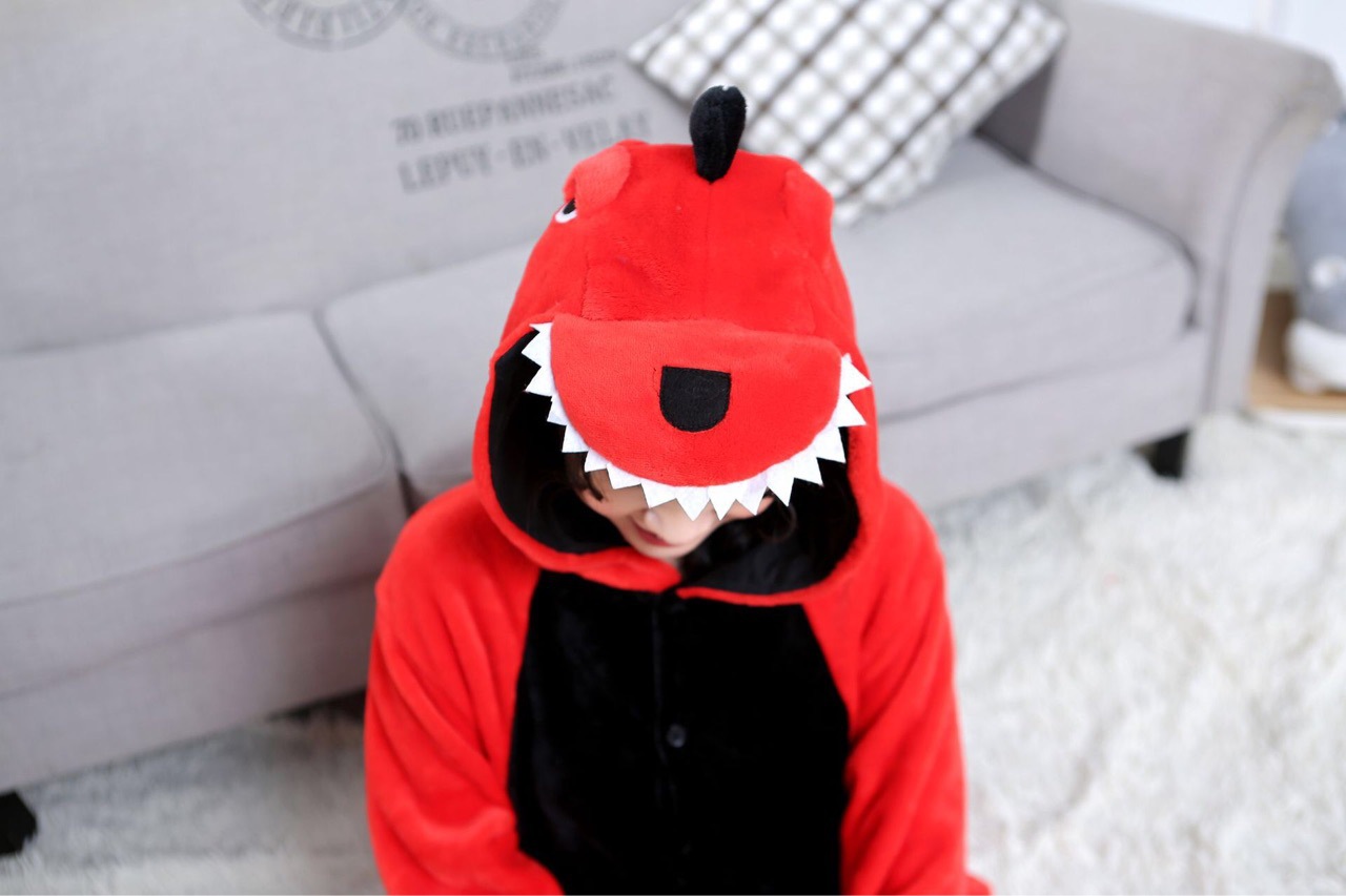 Title 6, Flannel Red Dinosaur Cartoon Siamese Animal Sle...