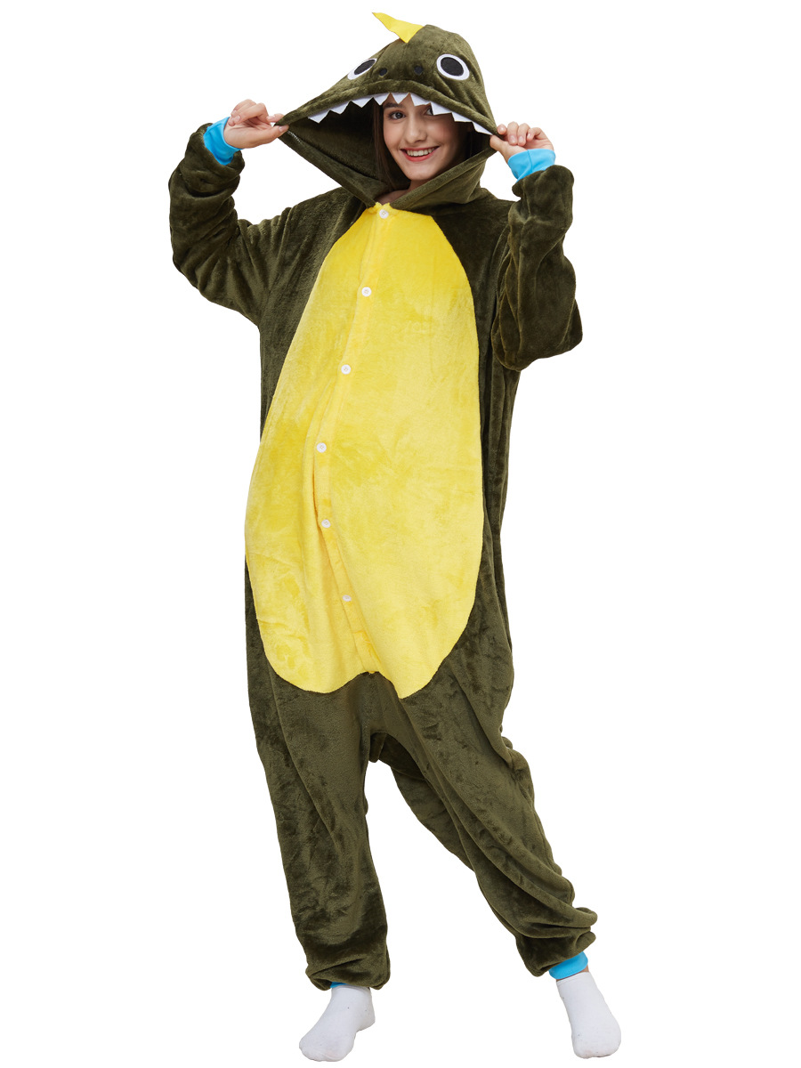 The New Army Green Small Thorn Dragon Cartoon Animal One-piece Pajamas Cute Home Clothes For Men And Women Play Clothes Animal Pajamas