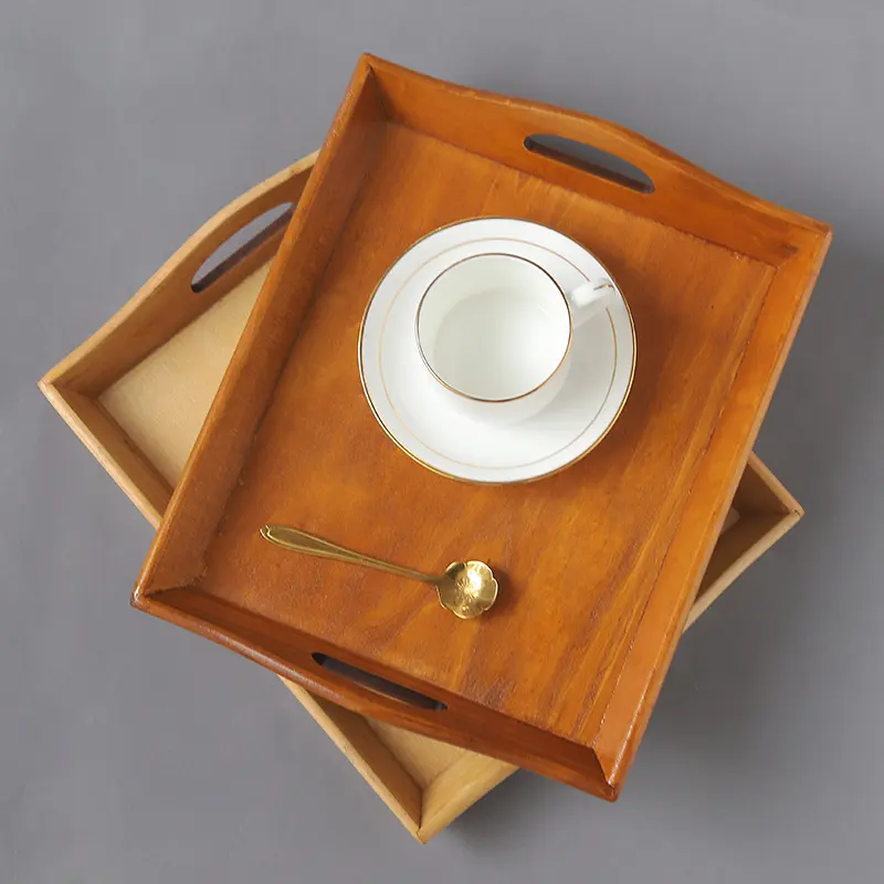 Retro Rectangular Wooden Serving Tray Tea Cutlery Trays Storage