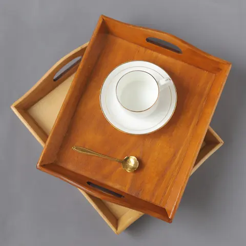 Retro Rectangular Wooden Serving Tray Tea Cutlery Trays Storage
