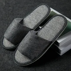 Hemp Simple Slippers Men Women Hotel Travel Spa Portable Folding House Disposable Home Guest Indoor Slippers Big Size - Black - View 1
