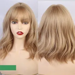 New Natural Wave Wig, Short Curly Hair, Purple Wig Set, Curly Hair With Bangs - Gold - View 1