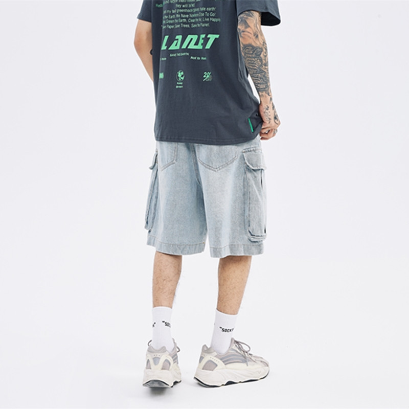 New Style Washed Multi-pocket Tooling Denim Belt Shorts