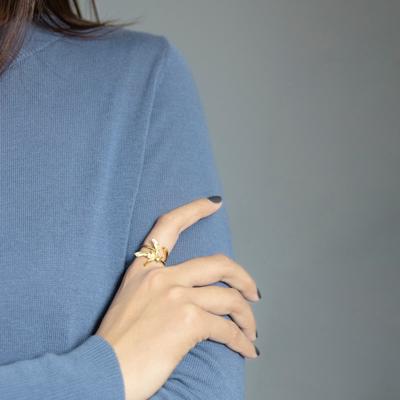 Konggu Orchid Gaojie Plain Art S925 Sterling Silver Orchid Ring