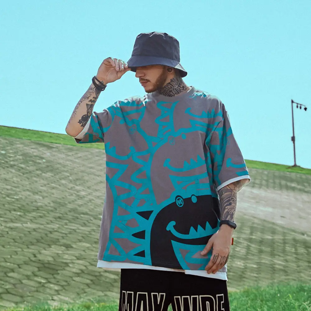 Cartoon Men's Round Neck Half Sleeve Loose Half Sleeves