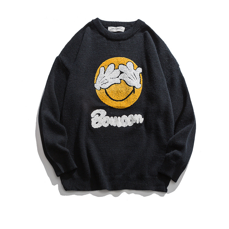 Title 4, Round Neck Cartoon Smiley Sweater Knitted Lazy ...