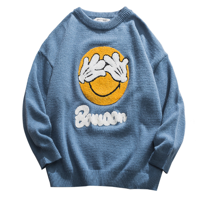 Title 3, Rundhals-Cartoon-Smiley-Pullover, gestrickt, lo...