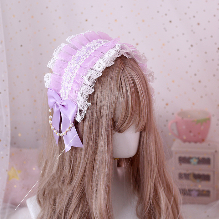 Multicolor Hand made Lolita Headband, Gorgeous Lace And Soft Girl Hair Accessories Light Purple - Shop at LoveMi