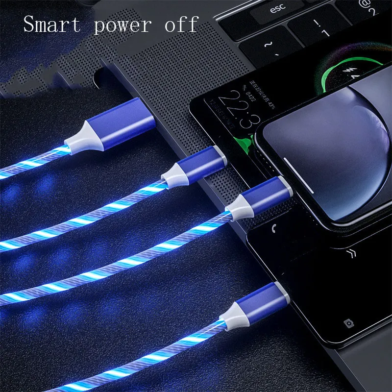3 In 1 Micro USB Type C Cable LED Flowing Light Type C Chager Cable Mobile Phone Charging Wire – image 7