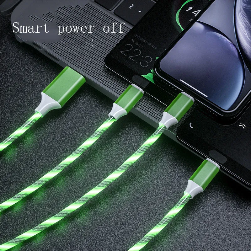 3 In 1 Micro USB Type C Cable LED Flowing Light Type C Chager Cable Mobile Phone Charging Wire – image 3