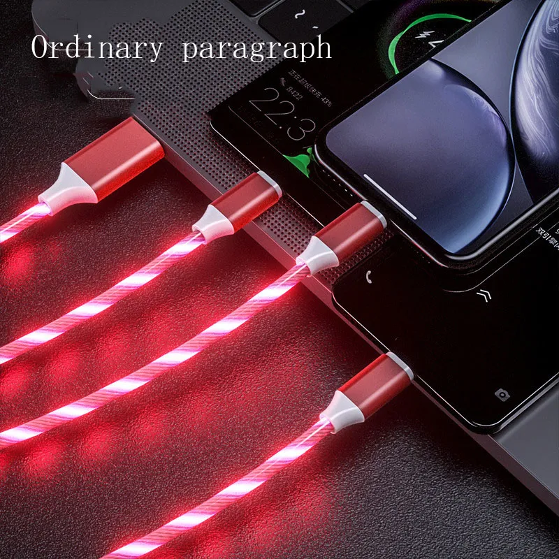 3 In 1 Micro USB Type C Cable LED Flowing Light Type C Chager Cable Mobile Phone Charging Wire – image 4