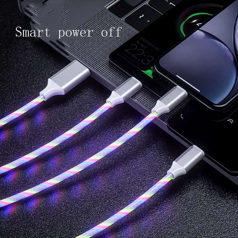 3 In 1 Micro USB Type C Cable LED Flowing Light Type C Chager Cable Mobile Phone Charging Wire – image 2
