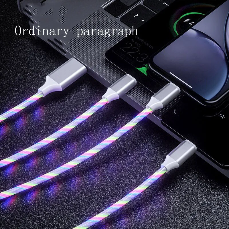 3 In 1 Micro USB Type C Cable LED Flowing Light Type C Chager Cable Mobile Phone Charging Wire – image 8