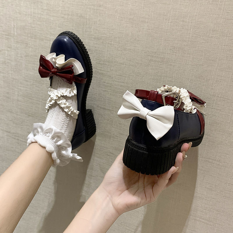 Xueji Lolita Small Leather Shoes Female Lolita Soft Sister Student Shoes Round Toe Jk Uniform Shoes Bow Single Shoes Tide