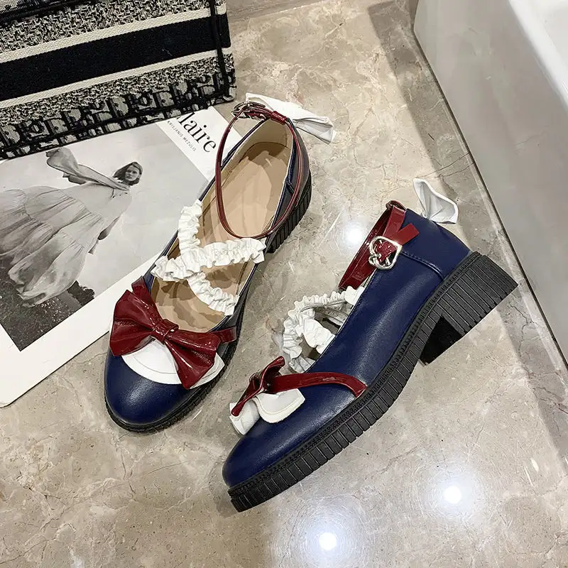 Xueji Lolita Small Leather Shoes Female Lolita Soft Sister Student Shoes Round Toe Jk Uniform Shoes Bow Single Shoes Tide