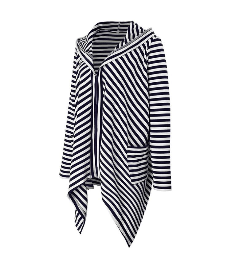 New Fashion Striped Hooded Long Sleeve Irregular Sweatshirt Jacket Women