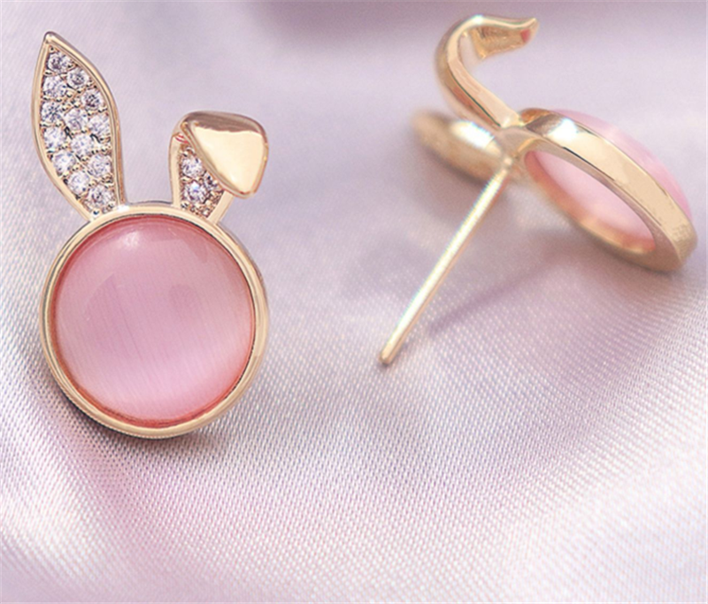 Artificial Opal Fold Ear Rabbit Earrings