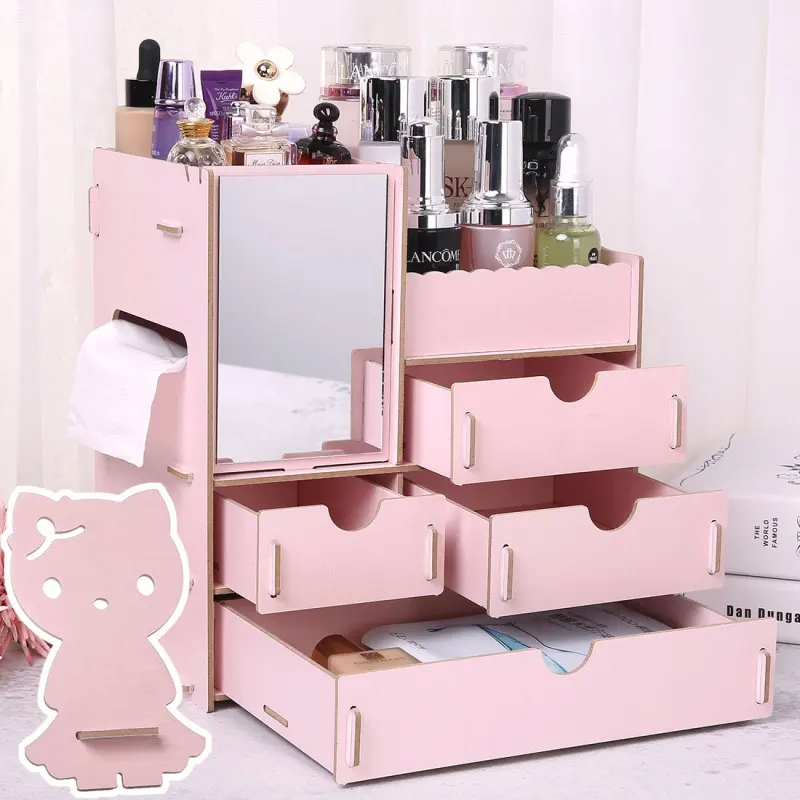 Wooden Tabletop Cosmetic Storage Box Box Jewelry Drawer Type