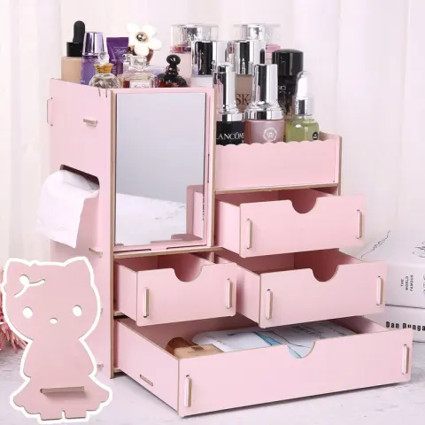 Wooden Tabletop Cosmetic Storage Box Box Jewelry Drawer Type