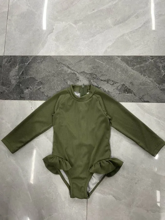 Romper shaped Triangle Swimsuit Bikini Solid Color Swimsuit Green - Shop at LoveMi