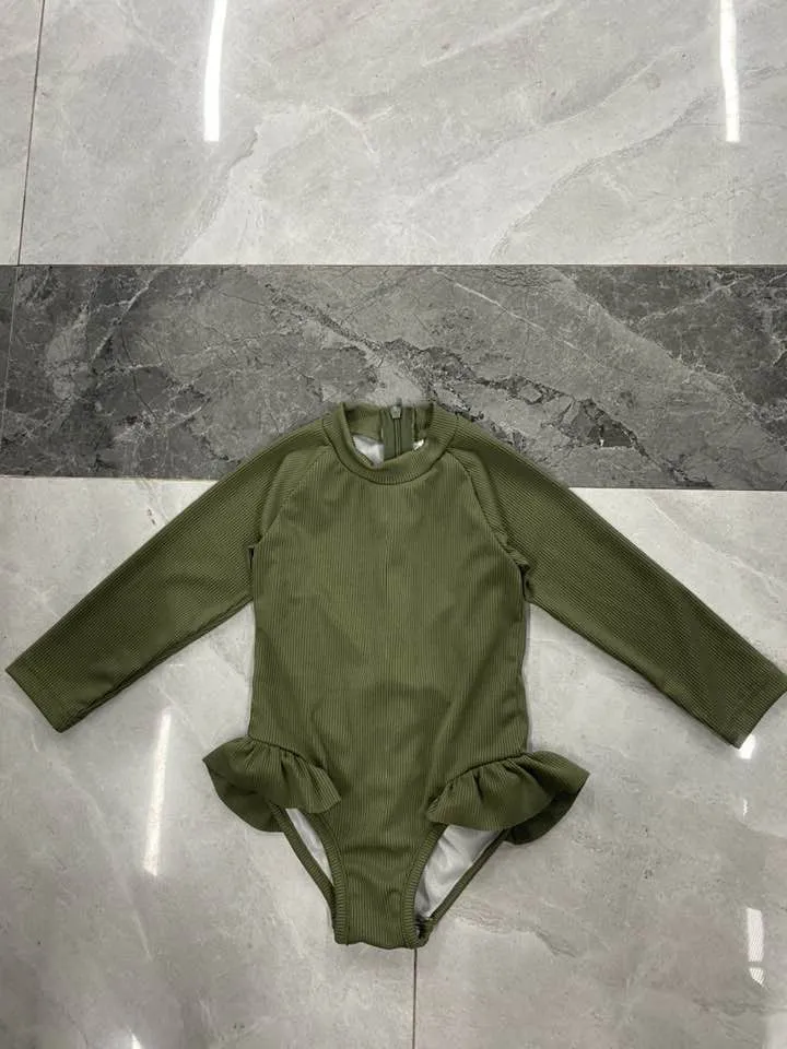 Romper-shaped Triangle Swimsuit Bikini Solid Color Swimsuit - Green