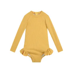 Romper-shaped Triangle Swimsuit Bikini Solid Color Swimsuit - Yellow - View 1