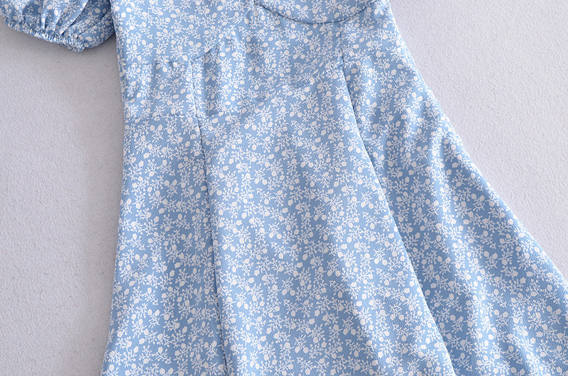 Puff Sleeve Dress With Square Neck Pleated Front