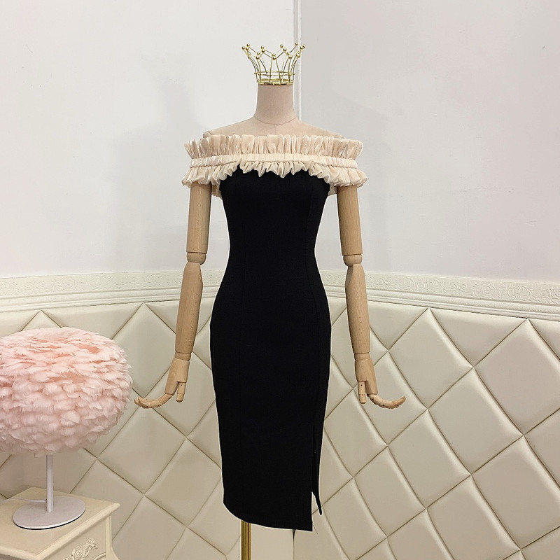 Slim-Fit Bag Hip Split Mid-Length Dress