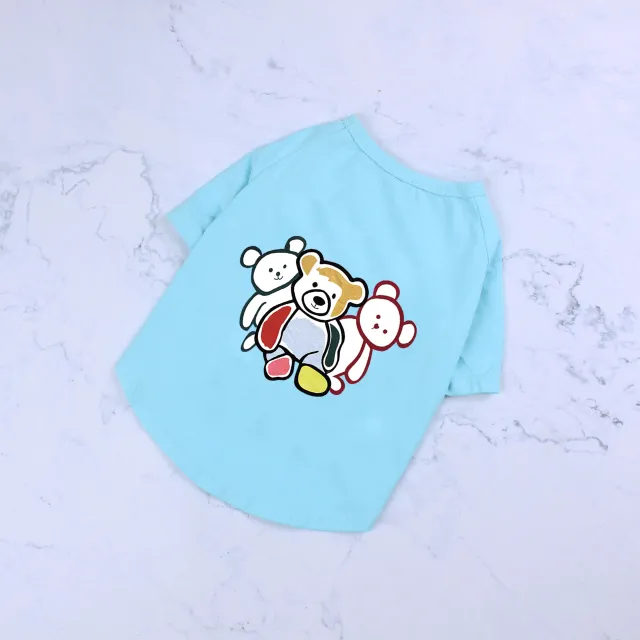 Chao Brand Pet Clothes Pure Cotton T shirt Short Sleeve Cute Three Bears Black And White Fadou Kirky Schner Ratty Blue - Shop at LoveMi
