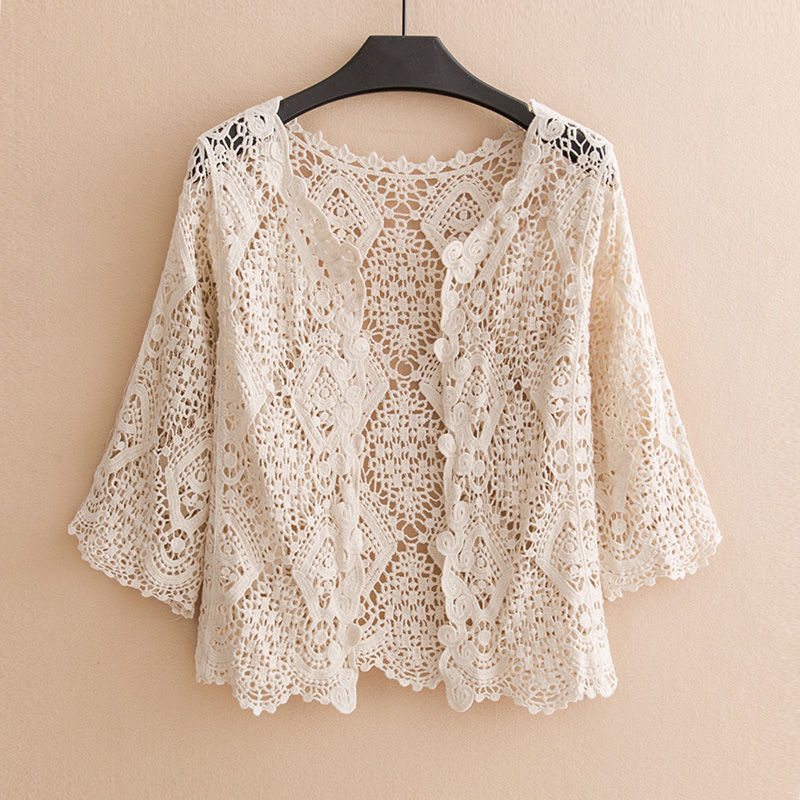 Outside The New Solid Color Lace Vest Jacket Women's Cardigan Hollow Sun Protection Clothing