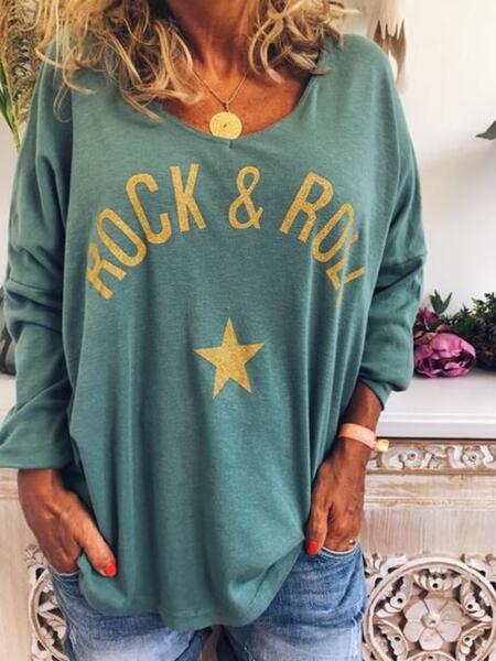 Title 5, V-neck Letter Print Long-sleeved T-shirt