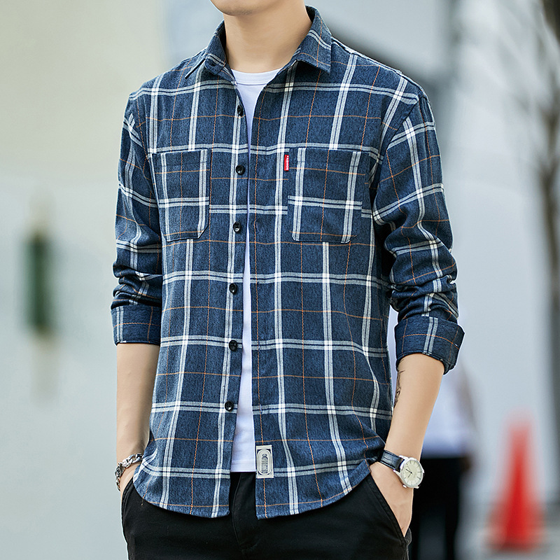 New Style Plaid Long Sleeved Shirt Men's Loose Fashion Casual Shirt
