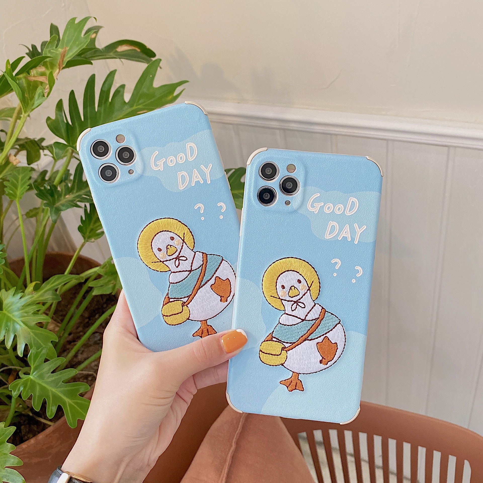 Compatible with Apple, Compatible with Apple , Embroidered Cartoon Duck For IPhone12ProMax Apple X XS XR Texture Phone Case