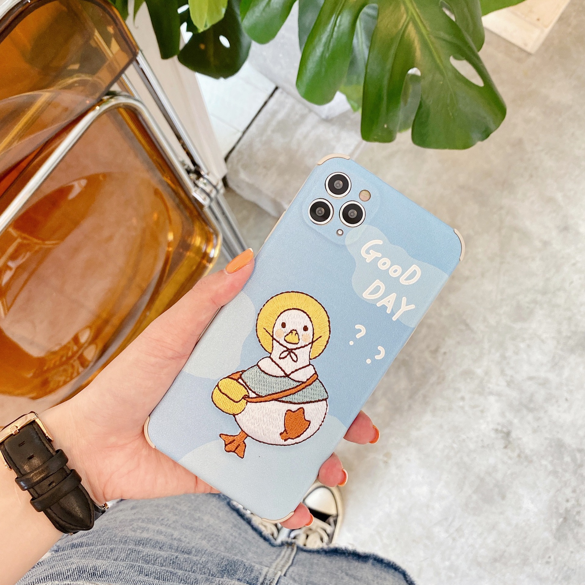 Compatible with Apple, Compatible with Apple , Embroidered Cartoon Duck For IPhone12ProMax Apple X XS XR Texture Phone Case - Image 3