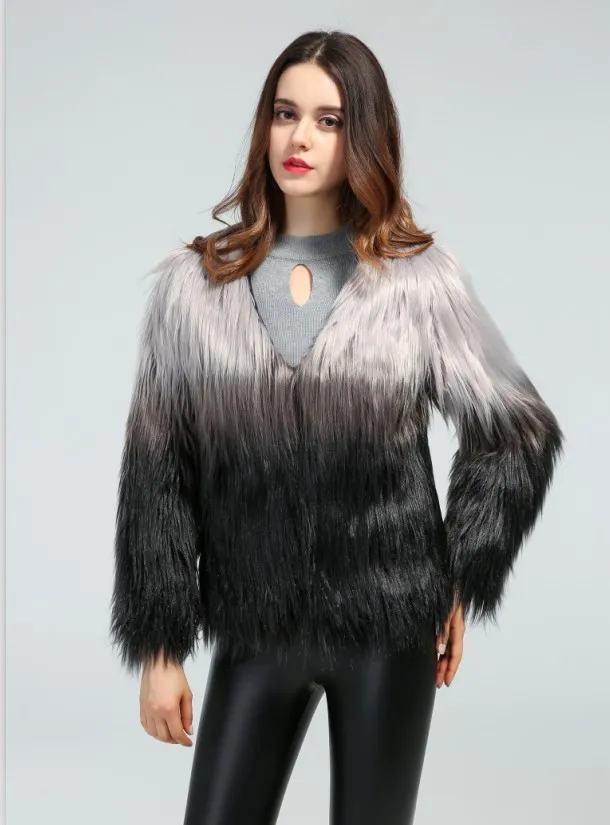 New Autumn And Winter Ladies Imitation Fur Coat Long Sleeves Threecolor Fight - Shop at LoveMi