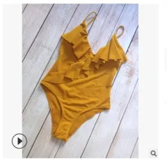 New Style Ruffled One-piece Swimsuit Foreign Trade Swimwear Bikini - Yellow - View 1
