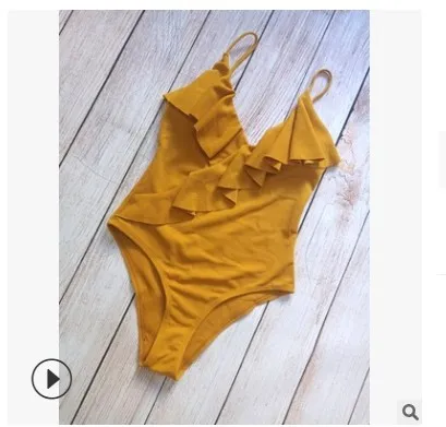 New Style Ruffled One-piece Swimsuit Foreign Trade Swimwear Bikini - Yellow