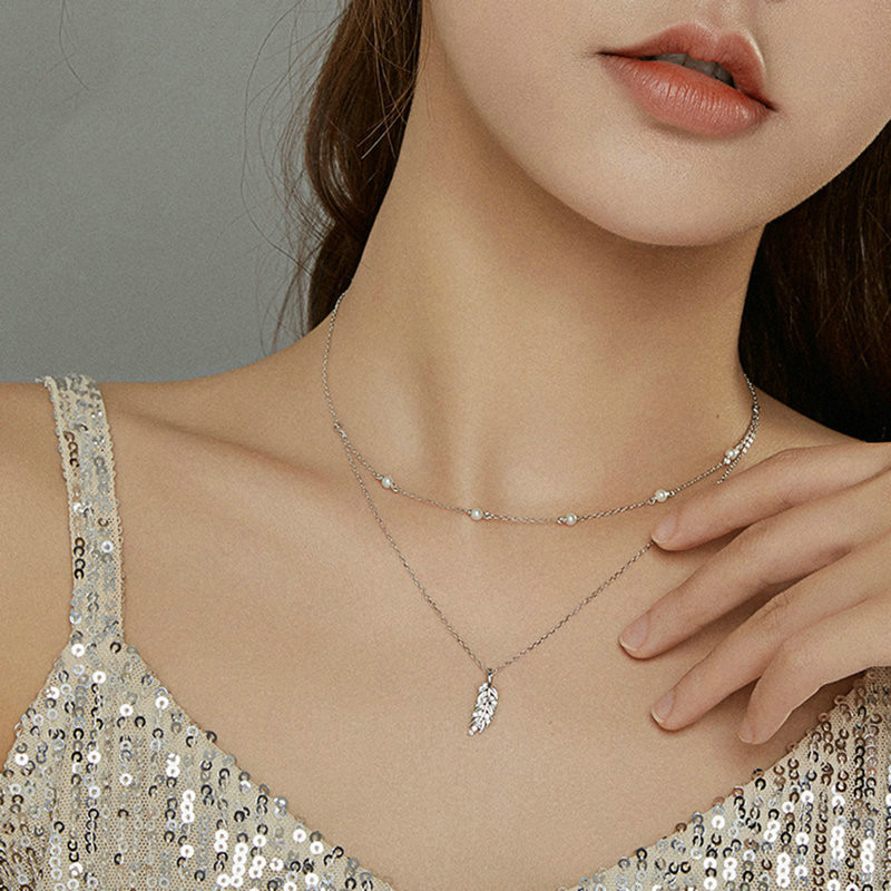 Silver Ziyun New Platinum Plated Sparkling Wheat Ear Double Necklace
