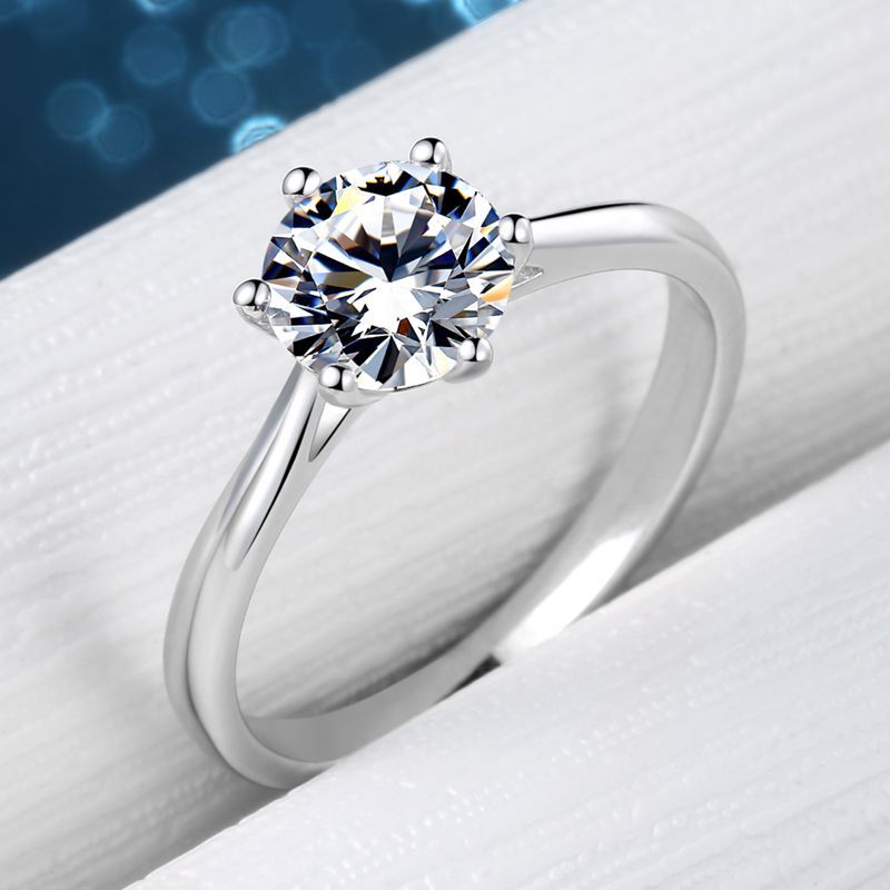 Sterling Silver Moissanite Simulation Diamond Ring Female  Support Six-claw Micro Inlay