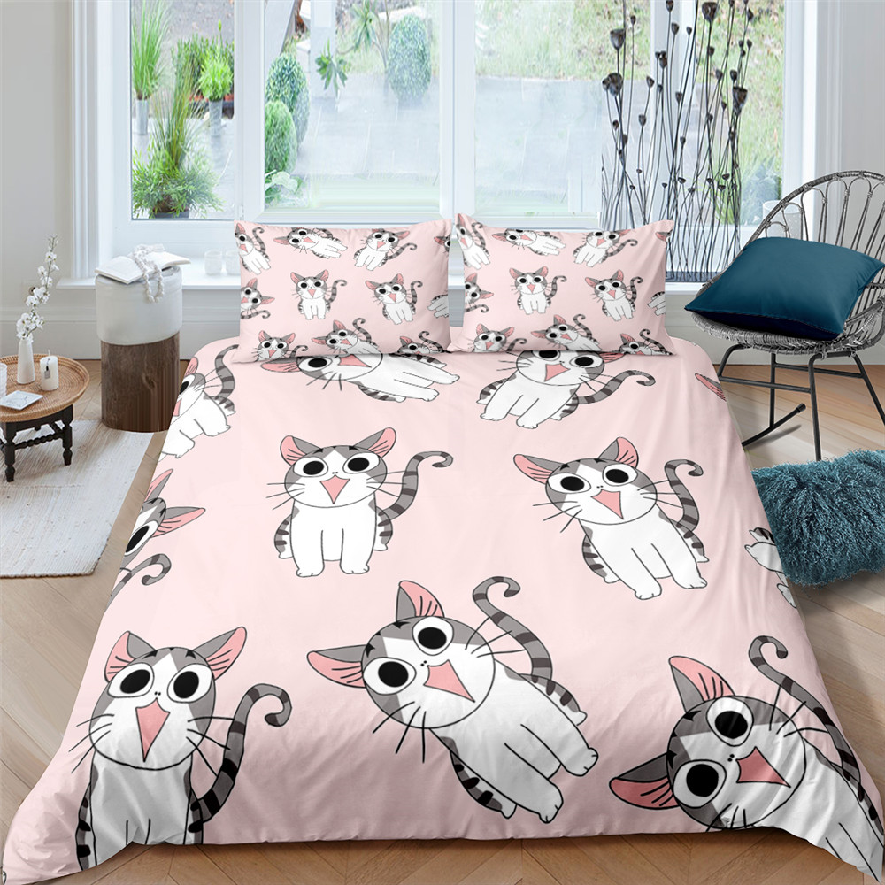 3D Digital Printing Plaid Bear Quilt Cover Three-piece Set And Four-piece Bed Sheet Set