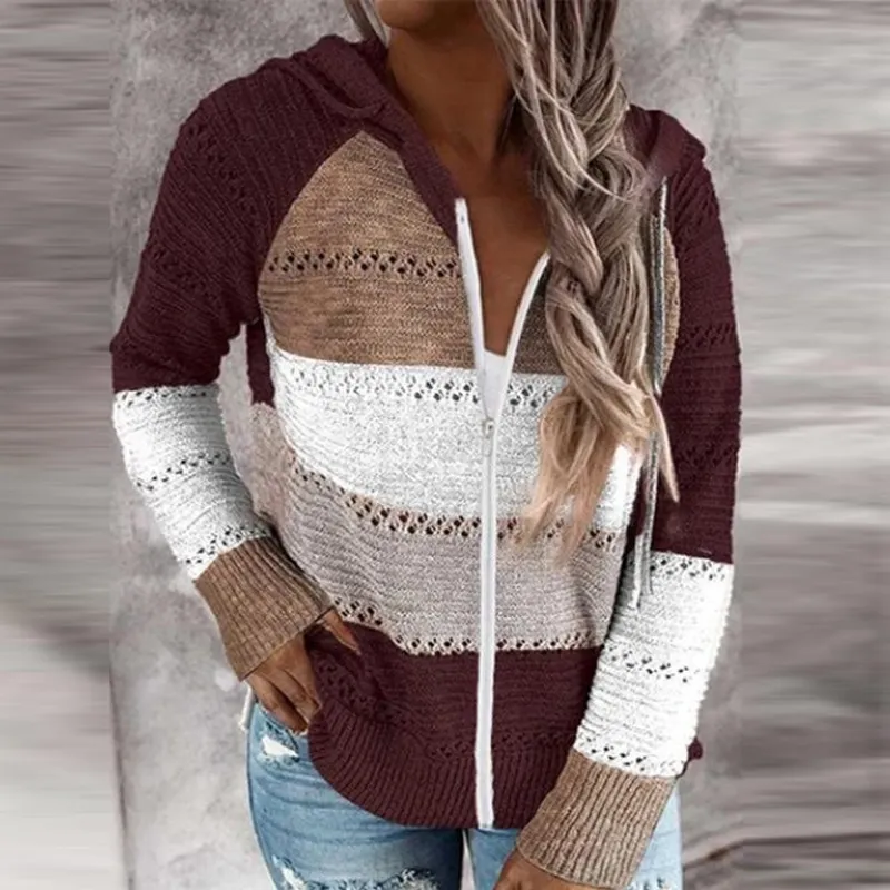 Sweaters Winter New Style Loose Striped Long-Sleeved Wool Ladies - Red