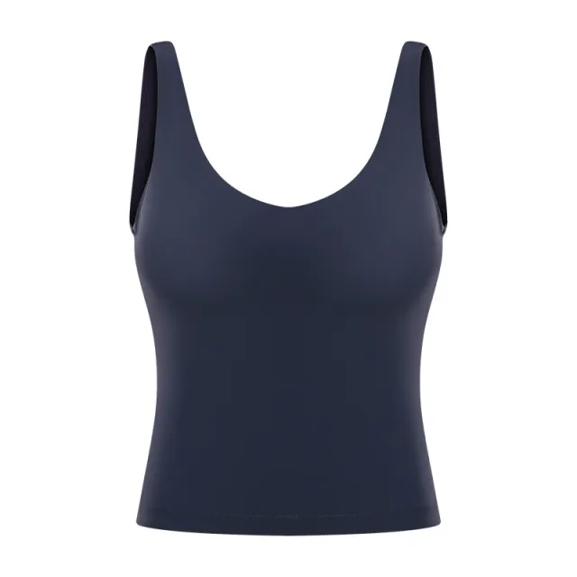 Neckline Yoga Vest With Chest Pad U shaped Back Sports Fitness Short Vest Blue - Shop at LoveMi