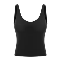 Neckline Yoga Vest With Chest Pad U-shaped Back Sports Fitness Short Vest - Black - View 1