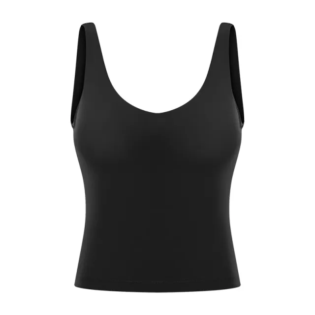 Neckline Yoga Vest With Chest Pad U shaped Back Sports Fitness Short Vest Black - Shop at LoveMi