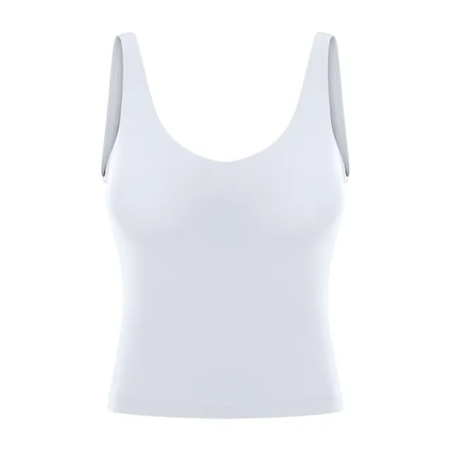 Neckline Yoga Vest With Chest Pad U shaped Back Sports Fitness Short Vest White - Shop at LoveMi