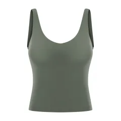 Neckline Yoga Vest With Chest Pad U-shaped Back Sports Fitness Short Vest - Green - View 1