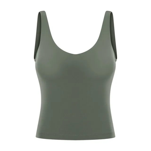 Neckline Yoga Vest With Chest Pad U shaped Back Sports Fitness Short Vest Green - Shop at LoveMi