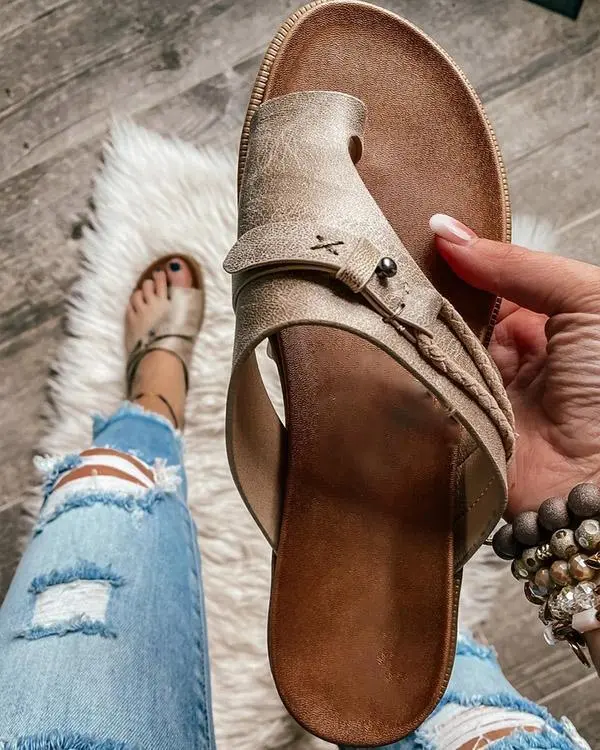 Slippers Women Casual Low heel European And American Flip Flops Fashion Apricot - Shop at LoveMi