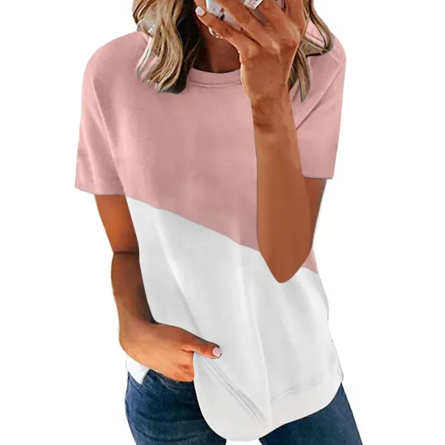 Summer New Women's Casual Round Neck Short Sleeved T Shirt Pink - Shop at LoveMi